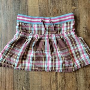 Mini Boden Girls Pink Brown Plaid Pleated Skirt